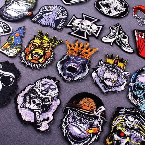 King Orangutan/ Punk Skull /Patch Iron On Patches For Clothes Animals Snails Embroidered Patches For Clothing Skull Stickers