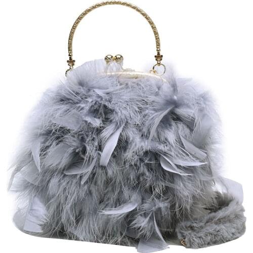 Real Ostrich Feather Bag Fluffy Handbag For Women 2021 Handle Purses and Crossbody Shoulder Bag Female Luxury