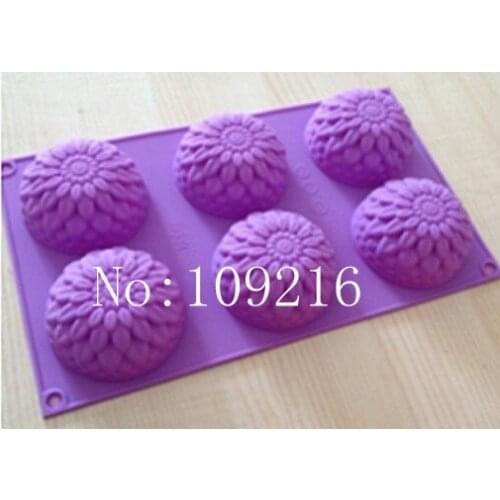 Wholsale!!1pcs 6-Holes Chrysanthemum Green Good Quality 100% Food Grade Silicone Cake/Chocolate/Pudding/Candy/Ice DIY Mold
