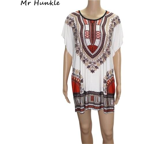 Mr Hunkle Wholesale African Clothes Dashiki Blouse for Women Casual Summer Hippie Print Dashiki Fabric Femme Boho Robe Femme