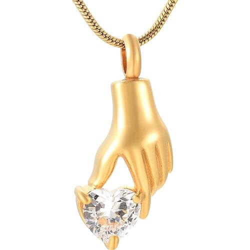 Loss of Pet Memorial Urn Neckalce Gold Hand Hold Heart Cremation Jewelry Pendant Keepsake 316L Stainless Steel Jewelry for Ashes