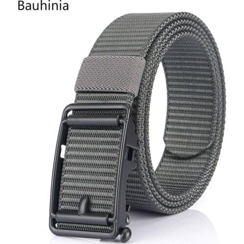Bauhinia Fashion Mens Youth All-match Casual Automatic Buckle Belt Outdoor Luxury Nylon Woven Canvas Belt 120x3.4cm