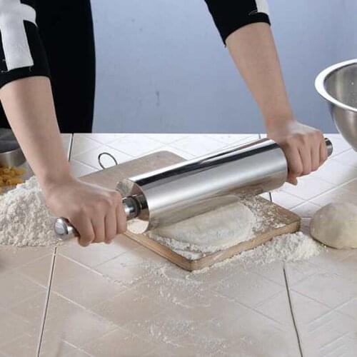 304 Stainless Steel Fondant Rolling Pin Baking Rough Clay Pizza Pasta Kitchen Roller Non Stick Cake Accessories