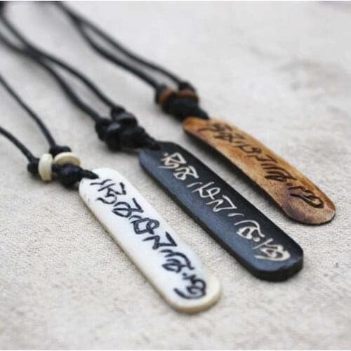 TNL353 Mix Wholesale Tibetan Yak Bone Carved Mantras Amulets Pendant Necklace OM MANI PADME HUM
