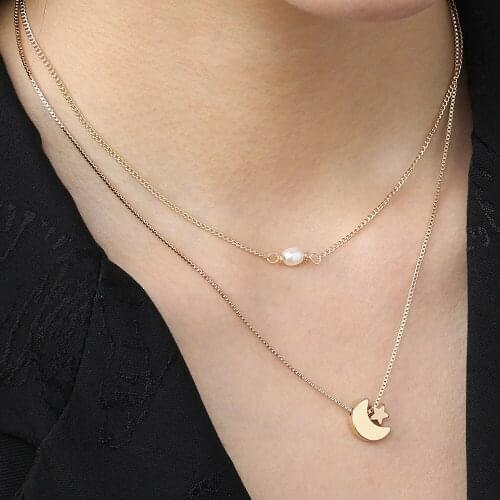 Jewelry ins minimalist temperament necklace star and moon pendant niche design choker clavicle necklace
