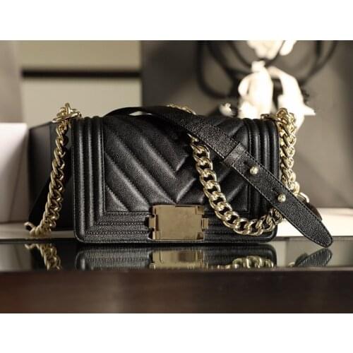 Top quality ladies messenger bag 100% genuine leather double flap handbag caviar leather messenger bag 30 cm large capacity