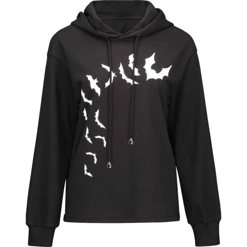 Rosetic Gothic Black Women Hoodies 2020 Fall Thin Goth Bat Animal Print Cool Fitness Hooded Streetwear Casual Hoodie Sweatshirt