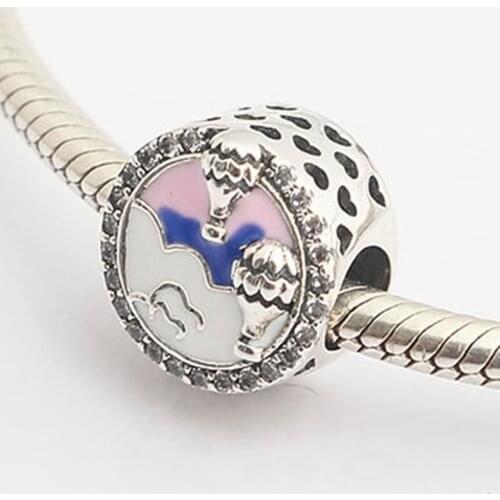 Authentic S925 Bead fit Lady Bracelet Bangle Balloon above Clouds Charm For Women DIY Jewelry