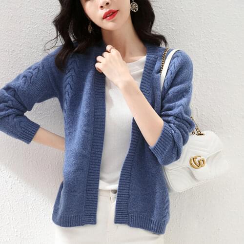 New womens 100% pure wool cardigan pure color no button small coat knitted thick warm outer wear sweater coat