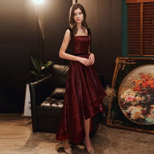 High Low Prom Dresses 2020 sequin Women Formal Party Night Robe De Soiree Prom short Front Long Back Party Evening Gowns