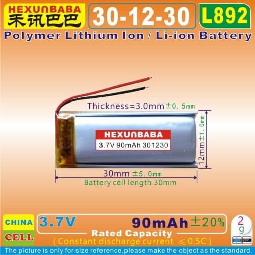 10pcs [L892] 3.7V 90mAh [301230] Polymer Li-Ion Battery For TWS Wireless Bluetooth Earphone Earbuds Headset Headphone Chargebox