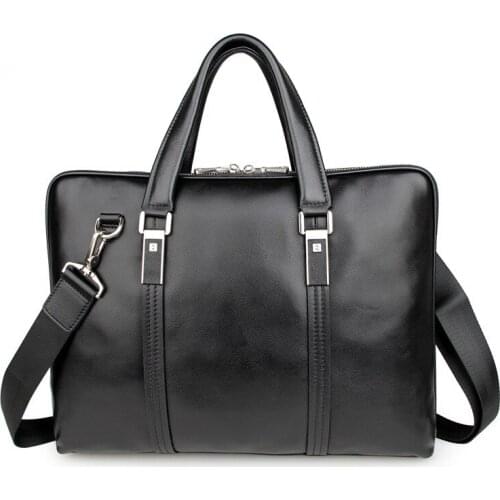 15" Laptop Briefcase Handbags Real Leather Man 2018 Business Black Fashion Vintage Casual Big Shoulder Crossbody Messenger Bags