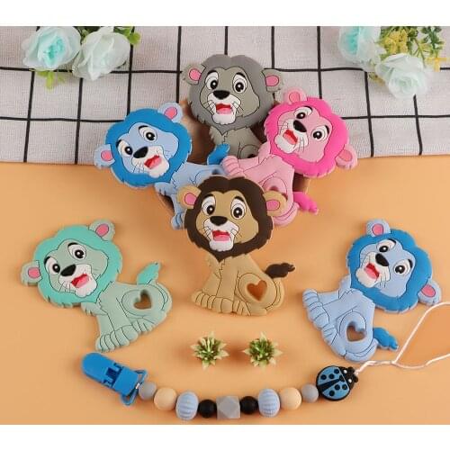 Kovict 5/10pcs Lion Silicone Teether Animal Molar Teether DIY Pacifier Chain Jewelry Accessories Chewable Nursing Baby Toys