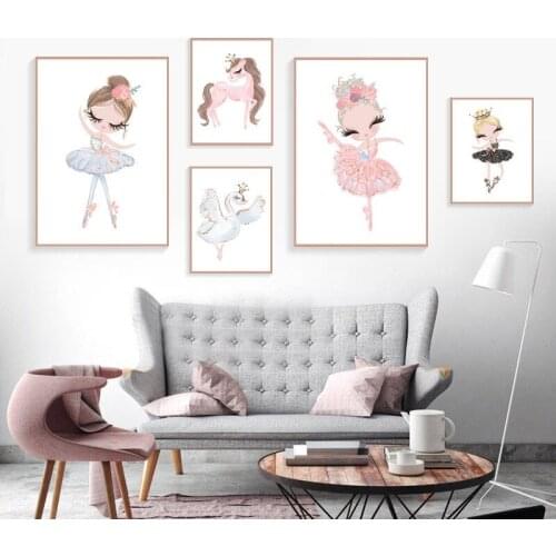Ballet Princess Nursery diy diamond embroidery Unicorn Wall Art diamond Painting Swan Nordic Wall Pictures For Children Room Kid
