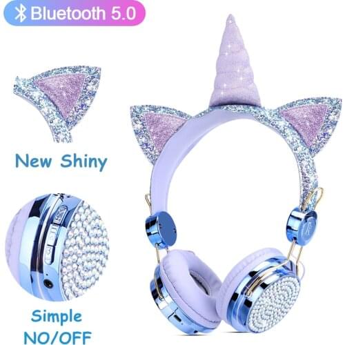 2021 New Arrival Unicorn Wireless Headphones Bluetooth 5.0 Girl headhand Noise Cancelling Headset with Mic Wireless Auriculares