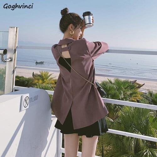 Blazers Women Chic Design Spring Autumn Sexy Back Hollow Out Casual Streetwear Fashion Ulzzang Elegant Office Lady Basic Outwear