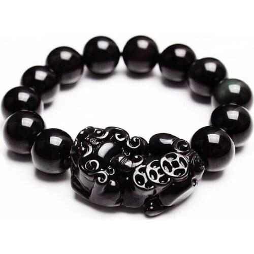 Natural Obsidian Jade PIXIU Beads Bracelet Jadeite Jewelry Fashion Charm Accessories Hand-Carved Lucky Amulet Gifts for Women