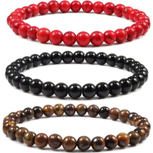 Hot 6mm Natural Stone Men Beaded Bracelets Charm Tiger Eye Red Beads Bracelet Elastic Rope Bangle Women Yoga Jewelry pulseras