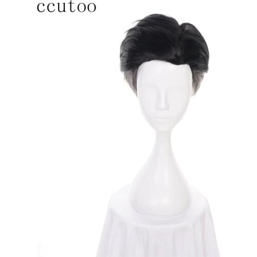 Ccutoo 30cm Men Short Black Grey Mix Synthetic Wig YURI!!! on ICE Otabek ALTIN Slicked-back Cosplay Wig