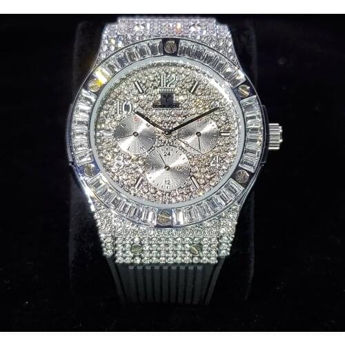 Hip Hop MISSFOX Iced Out Mens Watches Top Brand Luxury Diamond Watch Men Quartz Gold Clock Silicone Band Business Wristwatches