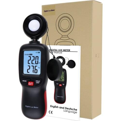 Digital Lux Meter 200,000 LUX Lightmeter w/ Data Storage Photometer Illuminance Data Hold & Backlight for Home, Offices, Schools