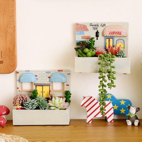 1pc Biscuit House Coffee Shop Resin Pots Succuelnts Deorative Desktop Mini Flower Pot for Home and Garden Decoration