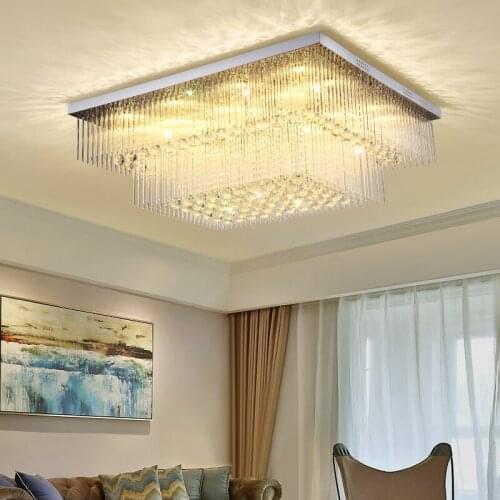 Modern LED Ceiling Lights Fixtures Crystal Ceiling Lamps Three-color Dimmable Plafonnier Stainless Steel Lustre Home Lighting