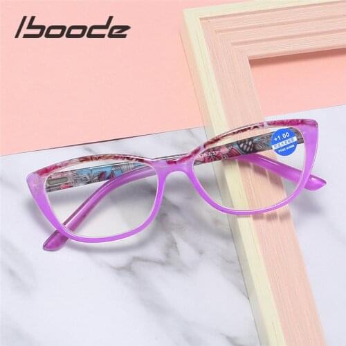 Iboode Printing Anti Blue Light Reading Glasses Women Ultralight PC lens Spectacle Cat Eye Retro Presbyopic Eyewear +1.0 to +3.5
