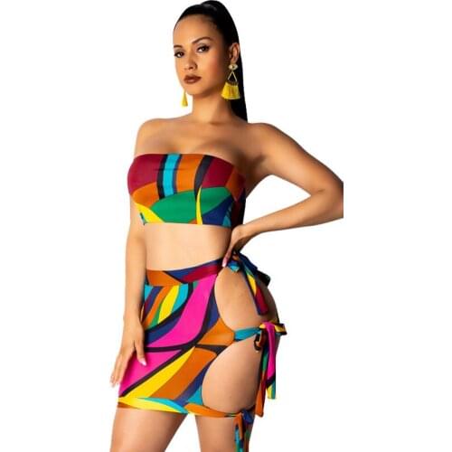 Club Sexy Two Piece Set Women Print Crop Top and Bodycon Skirt Matching Sets Festival Party Beach Summer 2 Two Piece Set Outfits