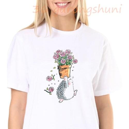 Summer tops funny animal hedgehog t-shirt kpop harajuku kawaii cute cartoon tshirt vintage t shirt women womens clothing 2020