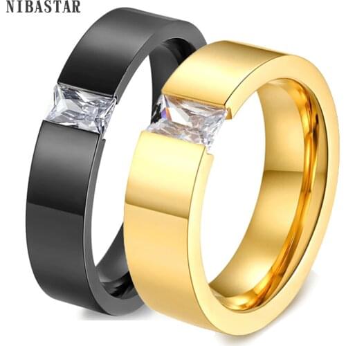 Fashion Crystal Zircon Jewelry Two Color Plated Ring Classic 316L Stainless Steel Rings For Women Men