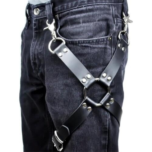 Fashion Male Leather Leg Harness Belts Fetish Men Wide Black Cross Suspenders Belt Punk Streetwear Accessories Belts for Men