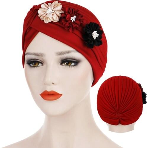 Fashion flower muslim turban crinkle Inner hijab caps Indian hat solid cotton Islamic wrap underscarf cap hijab bonnet for women