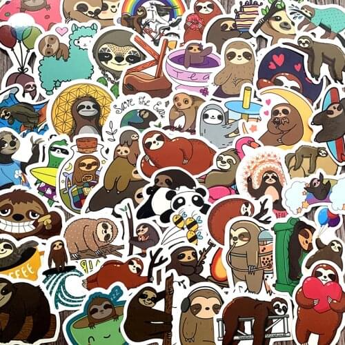 50pcs Cute animal Sloth stickers bradypod cartoon For Suitcase Skateboard Laptop Luggage Fridge Phone Car Styling DIY Sticker