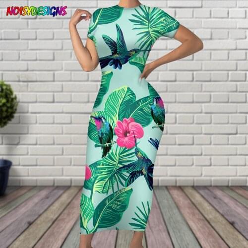 NOISYDESIGNS Short Sleeve Dress Woman Summer Long Dress Hawaiian Tropical Floral Prints Dresses For Women 2021 Vestidos Largos
