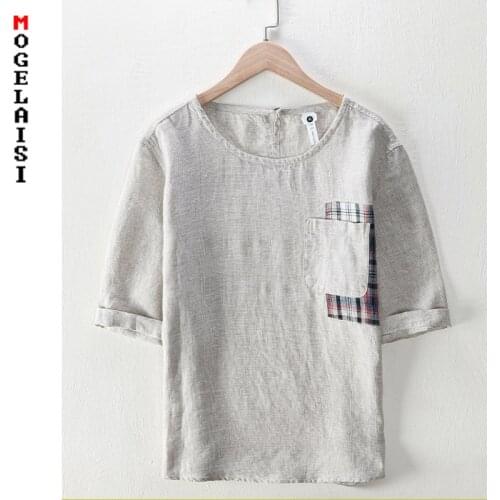 New 2021 summer linen t shirt men casual solid Chinese style short tops high quality man tshirt clothing 864