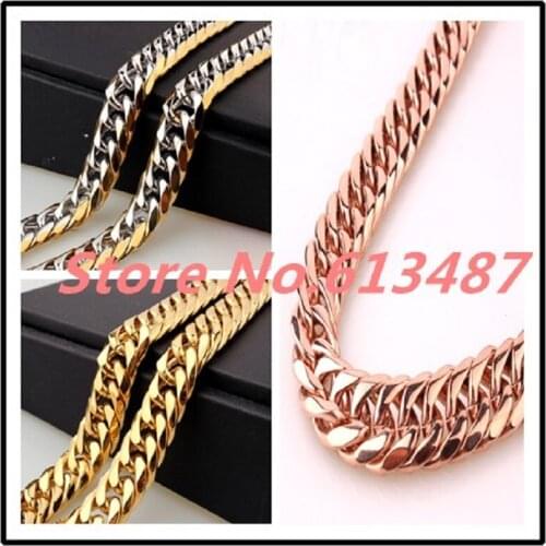 7"-40" 13mm Charming 316L Stainless Gold/Silver&Gold/Rose Gold Color Curb Cuban Chain Mens Womens Necklace Or Bracelet Jewelry