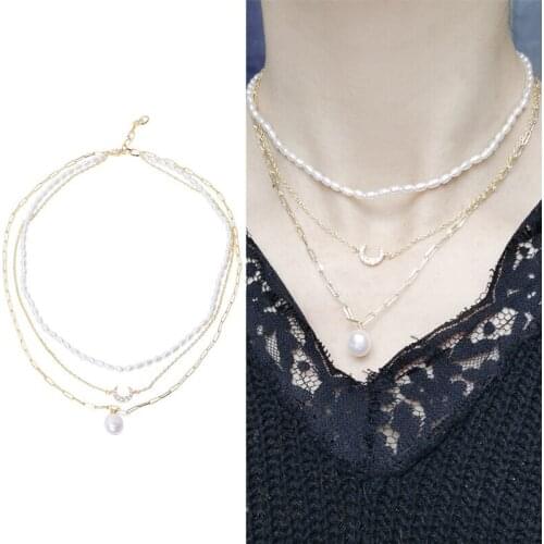 THREE ROWS Natural Freshwater Pearl Necklace Jewelry Anniversary Party Wedding Gift for Women Girls Female 2pcs/lot