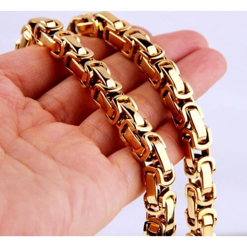 Trendy Style 5/6/8mm Wide Mens Gold Plated 316L Stainless Steel Byzantine Box Chain Necklace Jewelry Gift 7-40inch