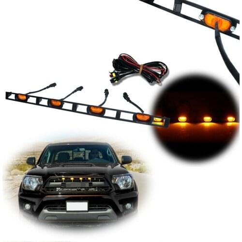 Car Front Hood Grille Amber LED Lights Assy with Wire Harness for Toyota Tacoma 2012-2015
