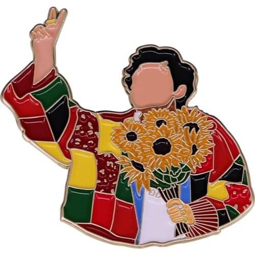 Sunflower Viral Music Brooch Pin Hand-drawn image of HStyles wearing the iconic cardigan on The Today Show