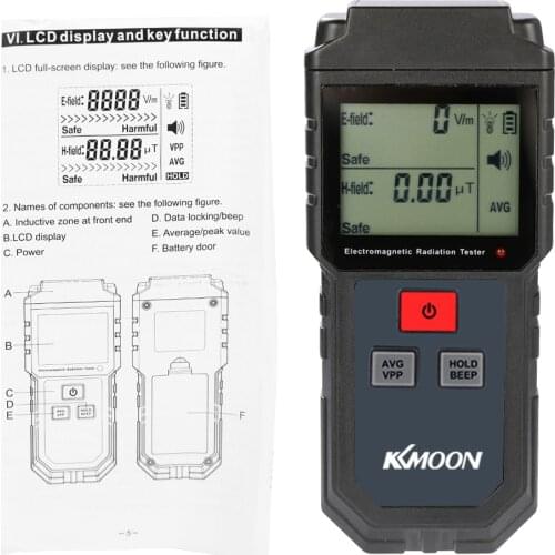 KKmoon Portable Electromagnetic Radiation Tester Handheld Digital LCD EMF Meter Electric Field Magnetic Field Dosimeter Detector