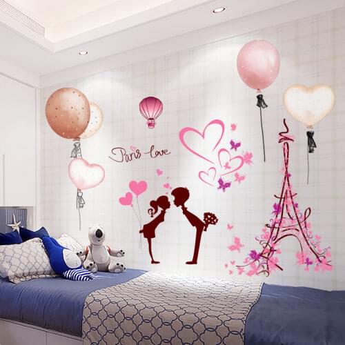[SHIJUEHEZI] Tower Buildings Wall Stickers DIY Balloons Sweetheart Mural Decals for Living Room Bedroom Wedding Home Decoration
