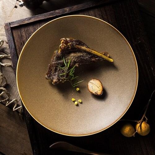 Nordic brown hot dish high light plate ceramic kiln creative beef steak plate Western food nordic plate set