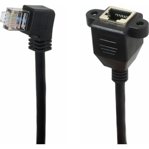 8Pin RJ45 Cable Male to Female Screw Panel Mount Ethernet LAN Network 8 Pin 90 Degree Right Angle Extension Cable 0.3m 0.6m...3m