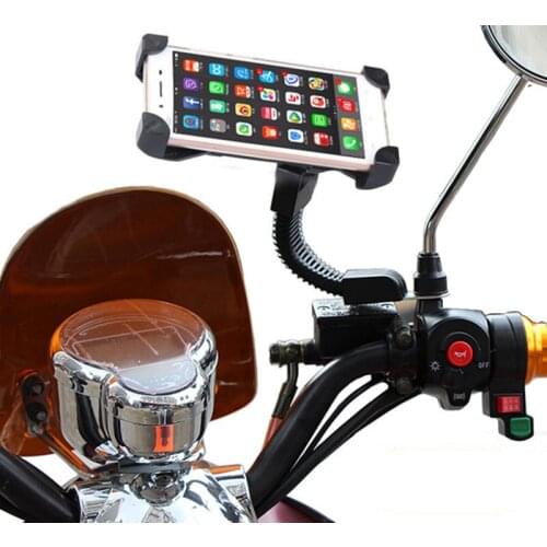 Universal Motorcycle Cell Phone Holder Scooter Mirror Mount Rear View Holder Stand For IPhone 3.5"- 6.5" Smart Phones