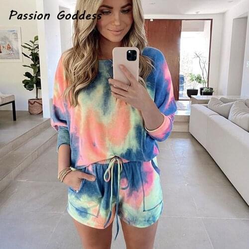 2 Piece Color Tie-dye Women Set Batwing Sleeve T Shirts Drawstring High Waist Shorts Suit Jogger Loose Two Piece Set Plus Size
