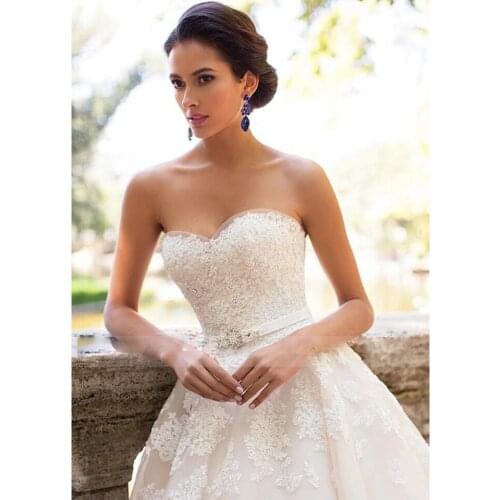 Lace Appliques with Belt Lace Up Wedding Gowns Robe Mariage Glamorous Sweetheart Neck Wedding Dress Vestidos de Novia