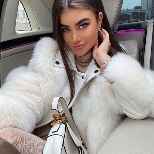 Winter Furry Faux Fur Women Overcoat Cropped Faux Fur and Leather Patchwork Jacket Short High Quality Fake Fox Fur Coat Outwear