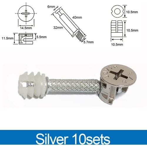 10 Sets Furniture Side Connecting 15 x 12mm Cam Fitting 40mm Dowel Pre-inserted Nut